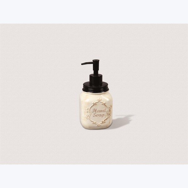 Young's Inc. Ceramic Mason Jar Soap Dispenser - 3" L x 3" W x 7" H - Rustic Bathroom Accessories - Off-White Decor