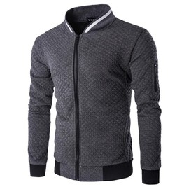 Halfword Mens Full Zip Sweatshirt Cardigan Casual Long Sleeve Lightweight Plaid Jacket Dark Grey L