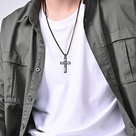Viskyna Men's Cross Necklace Stainless Steel Cross Pendant Necklace Crucifix Religious Jewelry with 24 Inches Chain