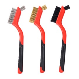 Glarks 3Pcs 7" Wire Brushes Set with Nylon/Brass/Stainless Steel Bristle Brush and Curved Handle Grip for Deep Cleaning and Removing Rust Stains, Dirt, Paint