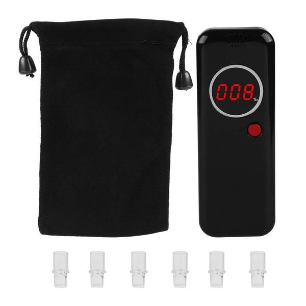 Alcohol Tester, Portable Digital Breath Analyzer, Professional Alcohol Breath Detector with Digital Red LCD Display+Extra 6 Pcs Mouthpieces(Black)