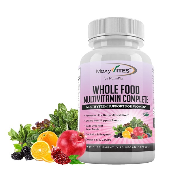 Whole Food Womens Multivitamin – Daily Vegan Multi Vitamins & Minerals from Organic Fermented Nutrients with Low Iron, B-Complex, Probiotics, Enzymes, Omegas, CoQ10 - Non-GMO, 90 Capsules