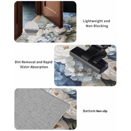 Front Doormat Indoor Outdoor Entrance, Spring Blue Hydrangea Farm Non-Slip Door Mats Low Profile Patio Porch Entryway Rugs, 24"x36" Summer White Camellia Flower