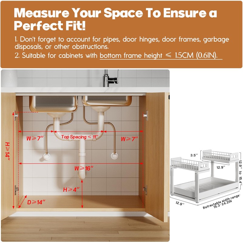 1 Pack Expandable Under Sink Organizers Storage With Upgrade Ball-Bearing