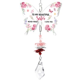 Funnli Sister Gifts from Sister, Butterfly Acrylic Crystal Suncatcher Sister Gifts, Ideal Birthday, Thanksgiving Day, Christmas Wind Chime Presents for Sister