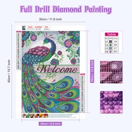 NAIMOER Welcome Diamond Art Kits for Adults Beginner, Full Drill 5D Peacock Diamond Art Kits, DIY Diamond Art Kits Animals Picture Art Painting Craft for Home Wall Decor 11.8x15.7inch