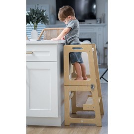 Avenlur Date 4-in-1 Foldable Tower - Toddler Step Stool with Chalkboard, Desk and Chair - Montessori and Waldorf Style Stool for Ages 18 Months to 6 Years