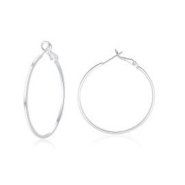 Sterling Silver Post Hoop Earrings - 14k White Gold Plated Larg Big Hoop Earrings Set Hypoallergenic Lightweight Thin Silver Hoop Earrings for Women 30mm