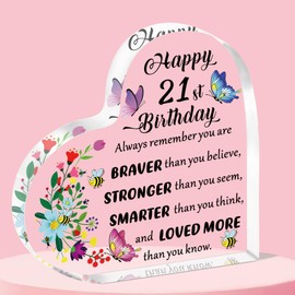 QMVMV 21st Birthday Gifts for Women,21 Birthday Gifts for Her Sister Daughter Niece Friends,21st Birthday Gifts Idea for 21 Year Old Women Girls,Happy 21st Birthday Keepsake Plaque Sign