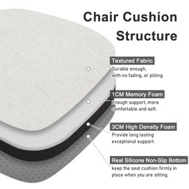 baibu 14x14 Memory Foam Metal Chair Cushions Set of 2, Dual-Layer Design Non-Slip Metal Dining Chair Pads Kitchen Seat Cushion with Machine Washable Cover, 2 Counts, White