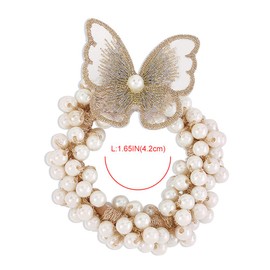 2 Pcs Embroidery Butterfly Faux Pearl Hair Ties Beaded Elastic Rubber Band Ponytail Holder Hair Accessories for Women and Girls
