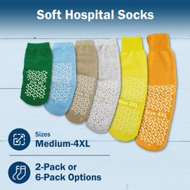 TenderGentle Hospital Socks with Grips for Men and Women - 6 Pairs of Grey XXL Grippy Socks for Elderly - Hospitals, Nursing Homes, and Long Term Care Facilities - Soft and Stretchy
