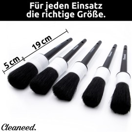 Cleaneed 5-Piece Premium Detailing Brush Set for Gentle & Easy Cleaning, Universal Application - for Alloy Wheels, Car Interiors, Motorcycle Cleaning and Detailing