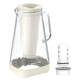 GLACIER FRESH 10 Cup Purela Glass Water Pitcher with 1.6X Flow Rate Upgraded Ultrafiltration Membrane and Activated Carbon Filter, Reduces 99% Chlorine, PFOA&PFOS, Coliforms, White