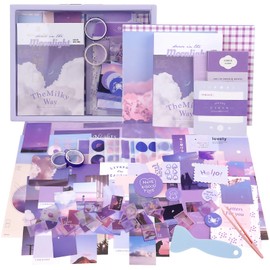 348 Pcs Aesthetic Scrapbook Kit, TIE-DailyNec Vintage Scrapbooking Supplies, Washi Stickers for Journaling, Scrapbook Paper with A6 Notebook and DIY Tools for Photo Albums, Decorative Objects (Purple)