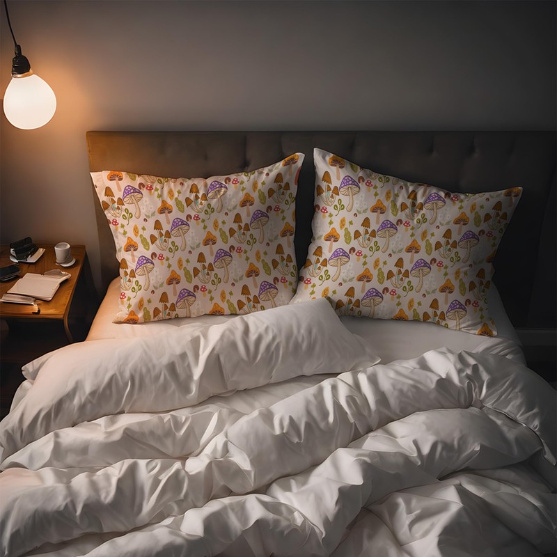 Mushroom and Floral Satin Pillow Case Silk Satin Pillowcase 1