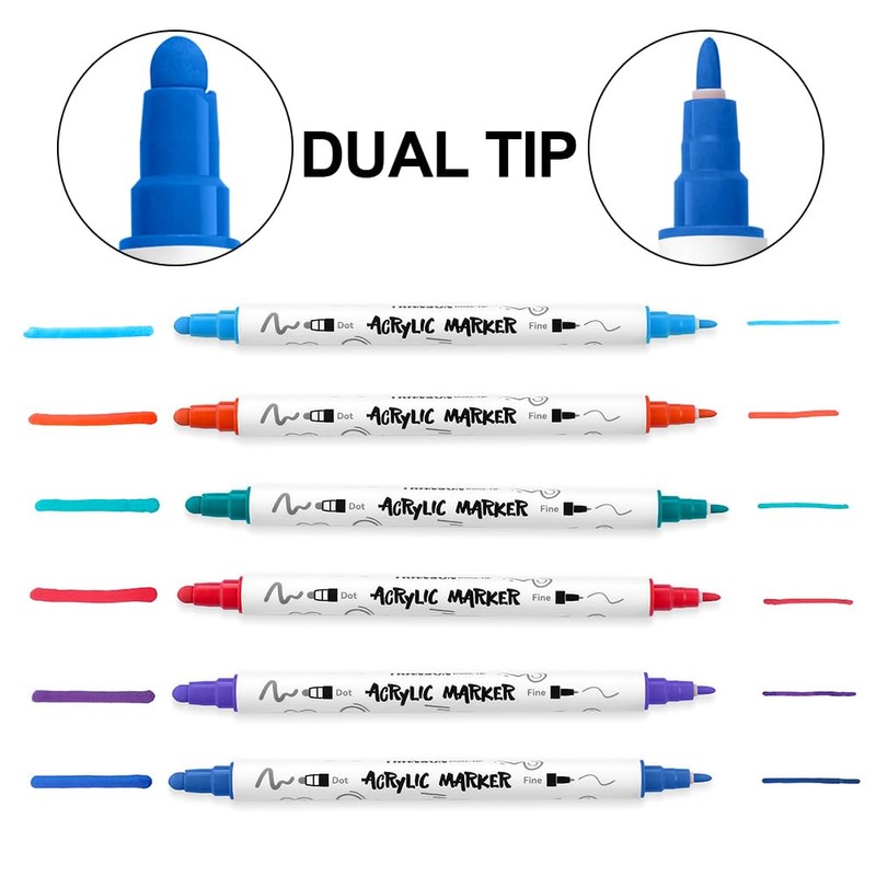 TRANSON 12 Color Bold and Fine Dual-tip Acrylic Paint Pen