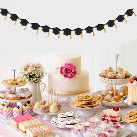 Graduation Decoration Banners 2025 Black Glitter Graduation Hats with Tassel Banners Garlands Class of 2025 Banners for College High School Graduate Party Decorations