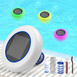Solar Pool Ionizer for Above Ground Pool with Auto LED Light for Inground Pool Up to 35,000 Gal Floating Pool Cleaner Ionizer for Pool Solar Copper Pool Ionizer