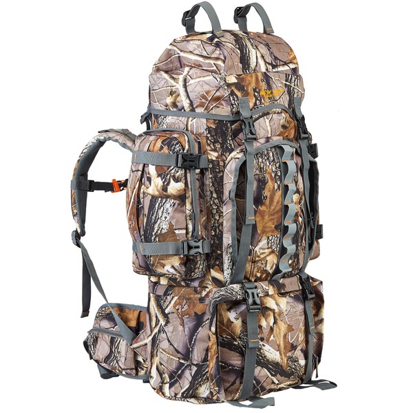 NEW VIEW Hunting Backpack with Waterproof Rain Cover, 60/80L Camo Backpack for Men, 600D Hunting Bag for Hunters
