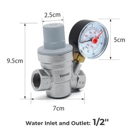 Vancoco Pressure Regulator Water Pressure Regulator Water Pressure Regulator Pressure Reducer Valve 1/2 Inch DN15 with Pressure Gauge and Screen Filter