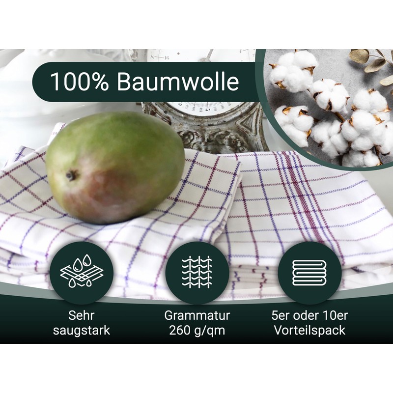 ZOLLNER Set of 5 Tea Towels 65 x 70 cm