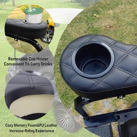 Golf Cart Armrest with Cup Holder No Drilling Armrest Universal Golf Cart Cup Holders for Rear Seat Compatible with EZGO/Club Car/Yamaha