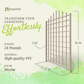 Dura-Trel Winchester 57 x 95 Inch PVC Vinyl Outdoor Garden Patio Trellis, with Wall Mounting Screws, Mocha