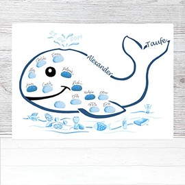 Taufe Wal, Fingerabdruck Wal Taufe personalisiert, Poster, Wal Taufgeschenk, Taufe Wal Deko, Gästebuch Alternative