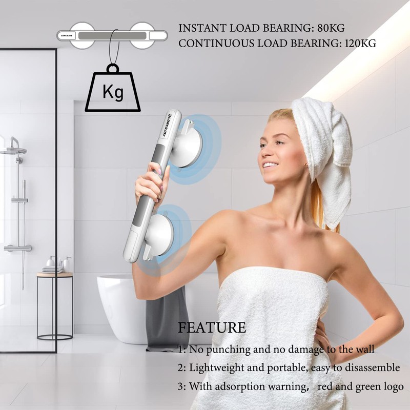 LORESJOY Shower Handles for Elderly Suction, 2 Pack Grab Bars