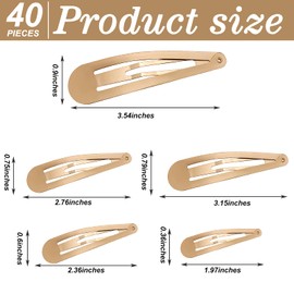 WILLBOND 40 Piece Barrettes Women Snap Hair Clips Women Large Metal Snap Nonslip Hair Clip Accessories, 3.5 Inch, 3.1 Inch, 2.8 Inch, 2.4 Inch, 2 Inch(Golden)