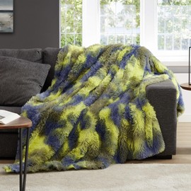 Jillche Bed Fluffy Blanket W/Camo Fur, Ultra Soft Throw Blanket for Teens, Warm Fuzzy Blankets and Throws for Bed, Stylish Tie Dye Faux Fur Blanket as, Fall Blanket 50” X 60” Xmas Gift