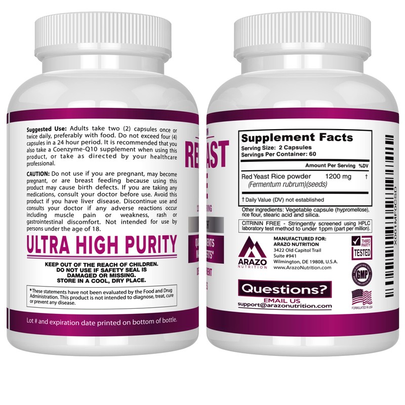Arazo Nutrition Red Yeast Rice Extract 1200 MG – Citrinin