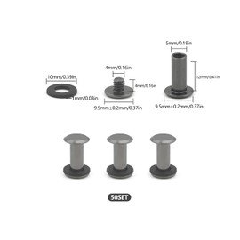 MABAHON 50 Set Leather Rivets Chicago Button Binding Screws Metal Rivet M5 x 12mm Leather Screws Fasteners Set Screw for Belt Repair Scrapbook Photo Bookbinding (Black)