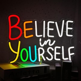 Believe in Yourself Neon Sign for Wall Decor Dimmable Inspiring Quote Neon Sign for Classroom Bar Club Bedroom Hotel Pub Cafe Wedding Office Decoration Birthday Party Gifts USB Powered