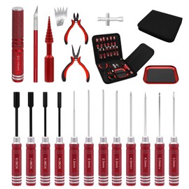 19 in 1 RC Tool Set, RC Screwdriver Tools Set, Hexagonal Hex Nut Phillips Screwdriver, Slotted Screwdriver Pliers, RC Repair Set for 1/8 1/10 Traxxas Axial Arrma DJI Drones Red