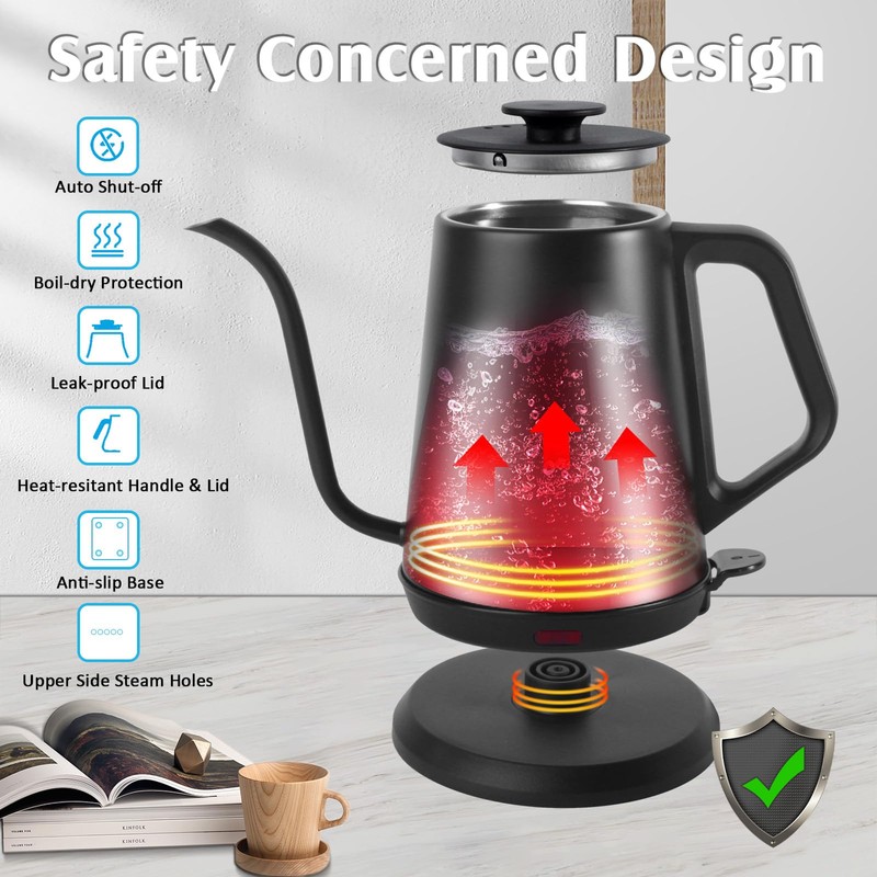 1L Electric Gooseneck Kettle, Tea Kettle for Boiling Water, Gooseneck