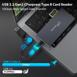 CFexpress Type B Card Reader, 6 in 1 CF Express B Reader for CFexpress Type B/SD/TF/CF/XD/MS, Multi CFexpress Memory Card Reader Adapter with USB 3.2 Gen 2 10Gbps for Windows/Mac/Linux/Android