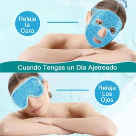 2 Piezas Máscara de Hielo para Ojos y Cara, Mascarilla Gel Frío/Caliente Azul, Reutilizable, Alivio De Migraña, Reduce Ojeras, Frío Y Caliente