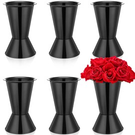 Beeveer 6 Pack Plastic Flower Bucket 11.8 Inch Tall Vase Bucket Cone Vase with Base for Cut Flower Multipurpose Buckets for Flower Bouquet Holder Centerpieces Decorations for Home Wedding (Black)