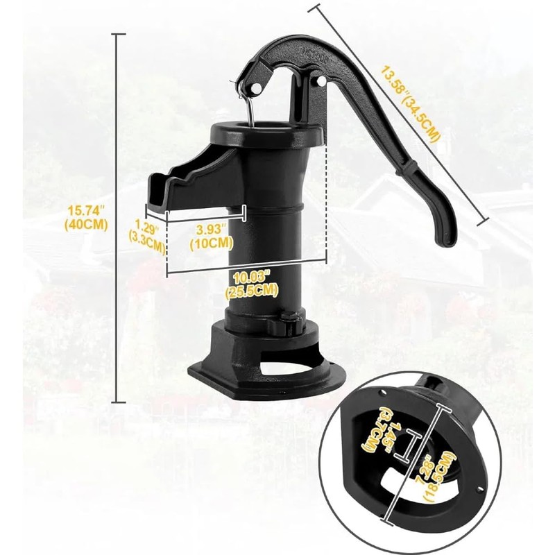 INREPRO Hand Well Pump, Antique Cast Iron Manual Pitcher Pump,