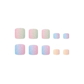 SINHOT Colorful Press onToenails Matte Fake Toe Nails Glue on Toenails Rainbow Acrylic Toe Fake Nails Supplies False Toenails Art with Design Full Cover Press-on Sparkly ToeNails DIY 24pcs