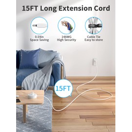 NTONPOWER Long Extension Cord 15FT, 1875W/15A 2 Prong to 3 Prong Outlet Adapter, 3 Outlets 2 USB Ports, Wall Mount 2 Prong Power Strip Flat Plug, 3 to 2 Prong Outlet Adapter for Old House, Office