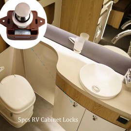 MTSmart RV Cabinet Locks, ABS Push Button Cabinet Latch for RV Motorhome Camper Truck Caravan Van Yacht Boat Marine, Camper Cupboard Knob RV Cabinet Latches (10PC Nickel)