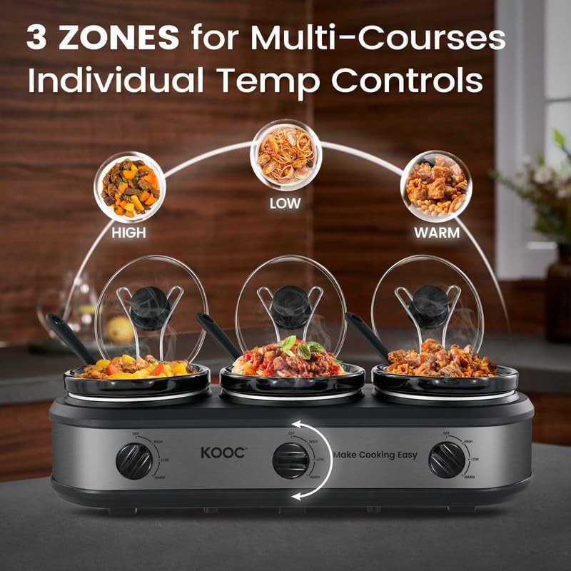 KOOC Triple Slow Cooker Buffet Server and Food Warmer 3x1.5