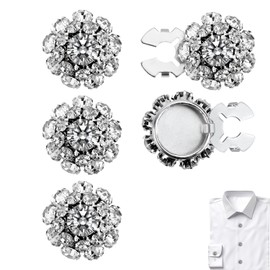 Gosknor 5pcs Rhinestone Button Covers, Detachable Flower Rhinestone Cuff Links Decorative Button Covers for Women Clothing Crafting