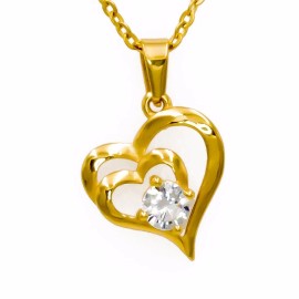 Double Heart Cubic Zirconia Pendant Necklace (Gold-Plated)