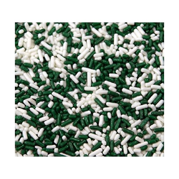 National Cake Supply St Patricks Day Green and White Jimmies Edible Sprinkles - 4 oz - Packaged in a food approved heat sealed bag