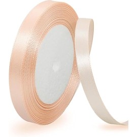 Champagne Pink Satin Ribbon 3/8 Inches x 25 Yards, Solid Color Fabric Ribbon for Gift Wrapping, Crafts, Hair Bows Making, Wreath, Wedding Party Decoration and Sewing Projects