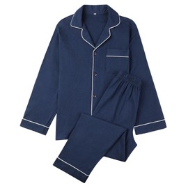 Recorn Men's Pajamas, Long Sleeve, 100% Cotton, Spring Loungewear, Open Front, Tailored Collar, Plain, Room Wear, Sweat Absorbent, Breathable, Skin-friendly, Soft, Comfortable Sleep, Stylish,